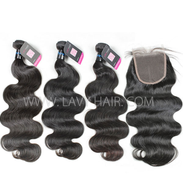 Superior Grade mix 4 bundles with lace closure Peruvian Body Wave Virgin Human hair extensions