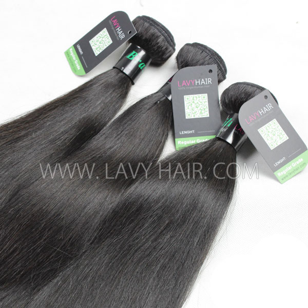 Regular Grade mix 4 bundles with silk base closure 4*4" Brazilian Straight Virgin Human hair extensions