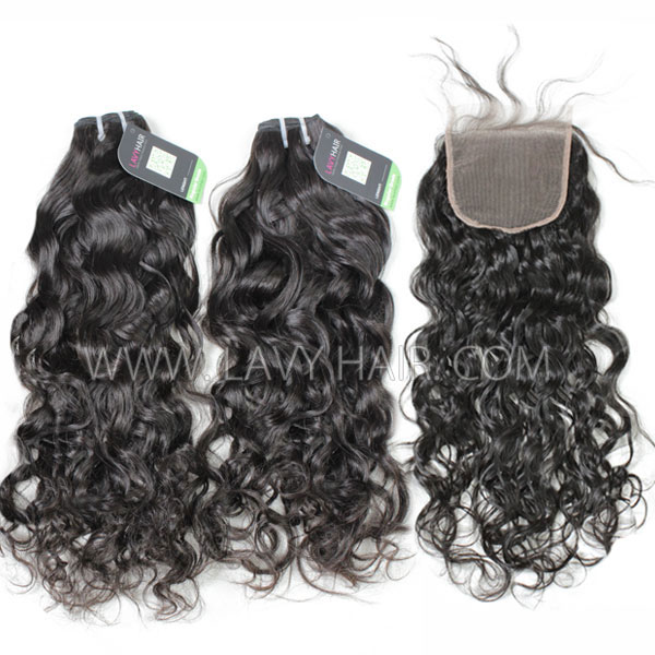 Regular Grade mix 4 bundles with lace closure Indian Natural Wave Virgin Human hair extensions