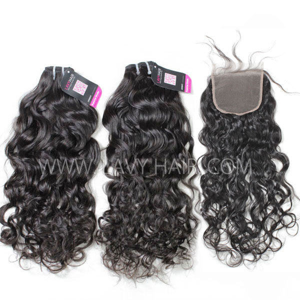Superior Grade mix 3 bundles with lace closure Burmese natural wave Virgin Human hair extensions