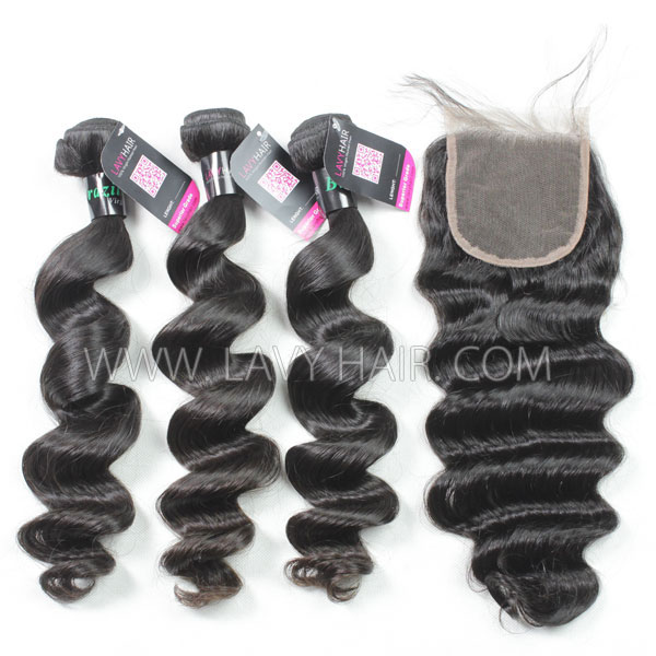 Superior Grade 4 bundles with lace closure loose wave Virgin Human hair Brazilian Peruvian Malaysian Indian European Cambodian Burmese Mongolian