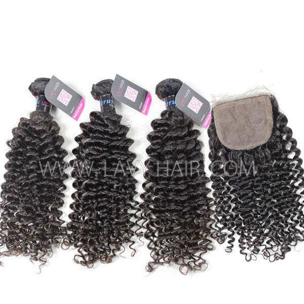 Superior Grade mix 4 bundles with silk base closure 4*4" Peruvian Deep Curly Virgin Human hair extensions