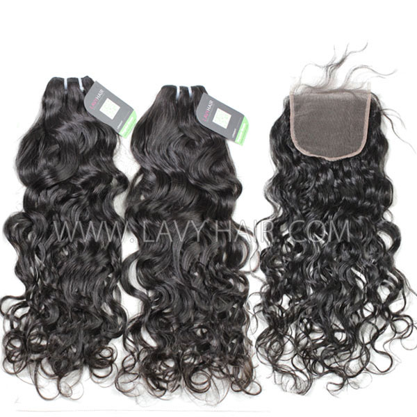 Regular Grade mix 4 bundles with lace closure Peruvian Natural wave Virgin Human hair extensions