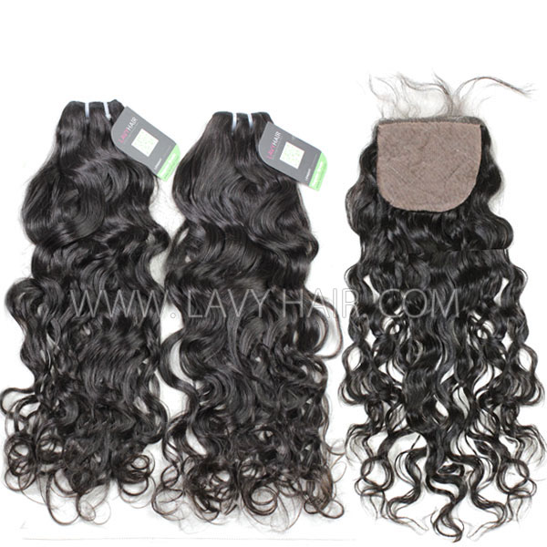 Regular Grade mix 4 bundles with silk base closure 4*4" Peruvian Natural wave Virgin Human hair extensions