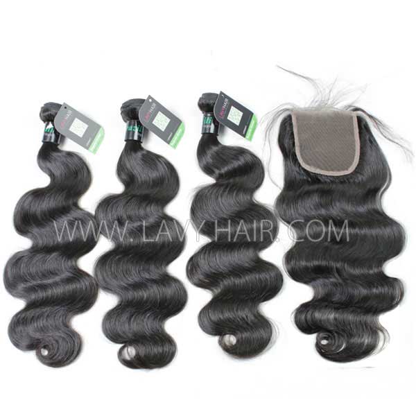 Regular Grade mix 3 bundles with lace closure Brazilian Body Wave Virgin Human hair extensions
