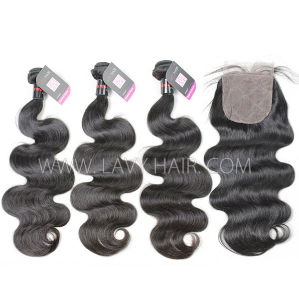 Superior Grade mix 3 bundles with silk base closure 4*4" Cambodian Body Wave Virgin Human hair extensions
