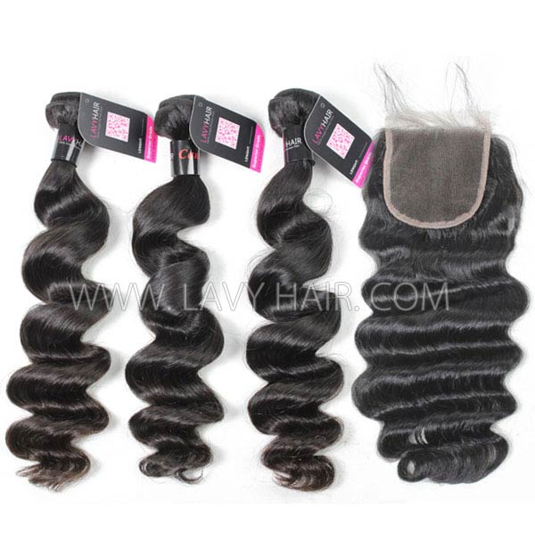 Superior Grade mix 4 bundles with lace closure Cambodian loose wave Virgin Human hair extensions