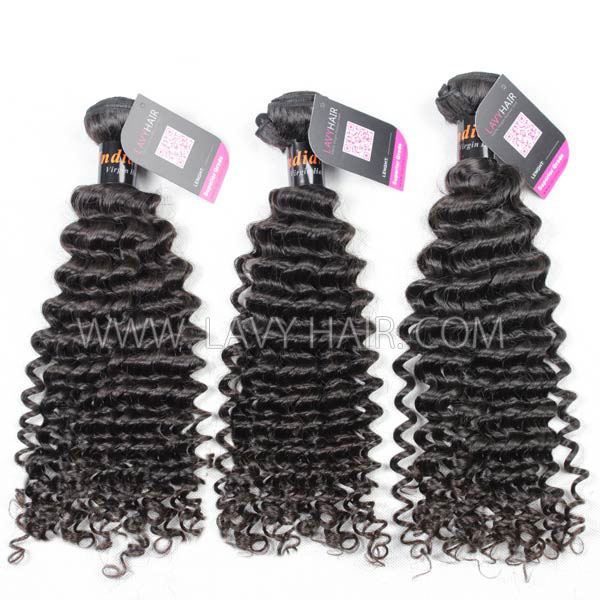 Superior Grade mix 4 bundles with lace closure Indian Deep Curly Virgin Human hair extensions