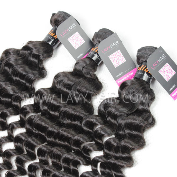 Superior Grade mix 3 bundles with lace closure Indian Deep wave Virgin Human hair extensions
