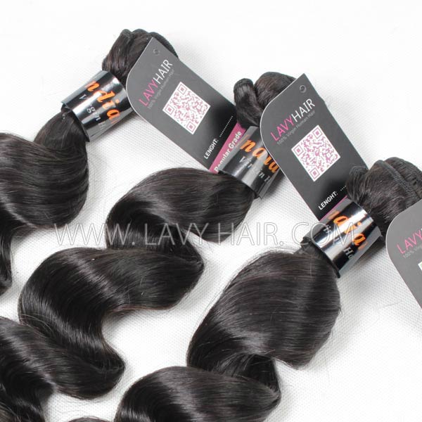 Superior Grade mix 3 bundles with silk base closure 4*4" Indian Loose Wave Virgin Human Hair Extensions