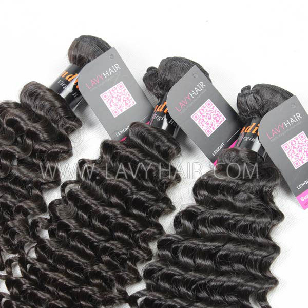 Superior Grade mix 4 bundles with silk base closure 4*4" Indian Deep Curly Virgin Human hair extensions