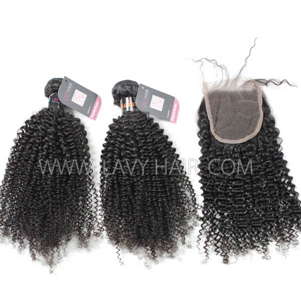 Superior Grade mix 4 bundles with lace closure Indian Kinky Curly Virgin Human hair extensions