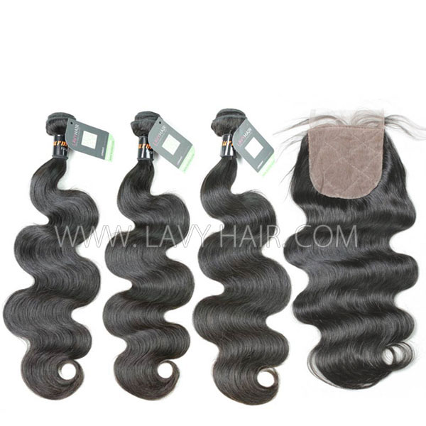 Regular Grade mix 3 bundles with silk base closure 4*4" Burmese Body wave Virgin Human hair extensions