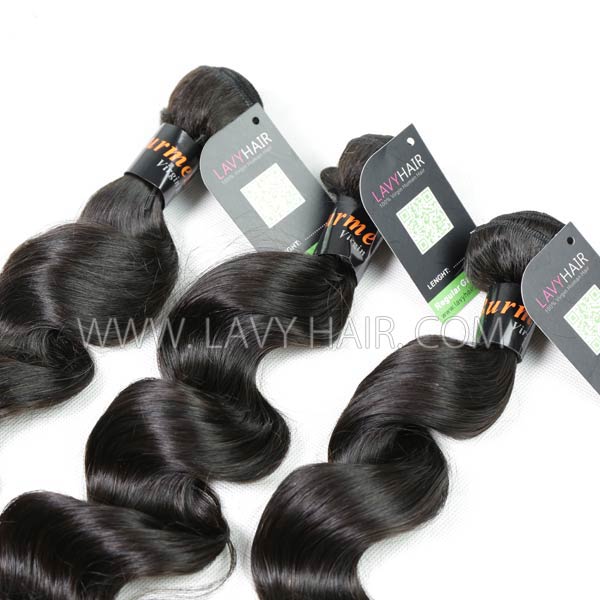 Regular Grade mix 3 bundles with silk base closure 4*4" Burmese Loose Wave Virgin Human hair extensions