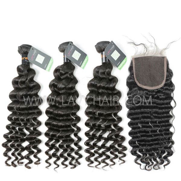 Regular Grade mix 4 bundles with lace closure Burmese Deep wave Virgin Human hair extensions