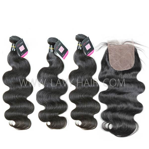 Superior Grade mix 3 bundles with silk base closure 4*4" European Body wave Virgin Human hair extensions