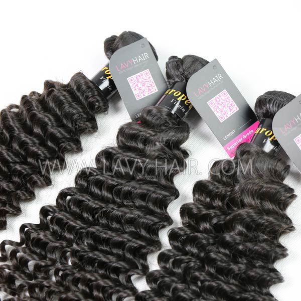 Superior Grade mix 3 bundles with lace closure European deep curly Virgin Human hair extensions