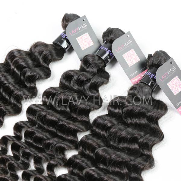 Superior Grade mix 3 bundles with lace closure Mongolian Deep wave Virgin Human hair extensions