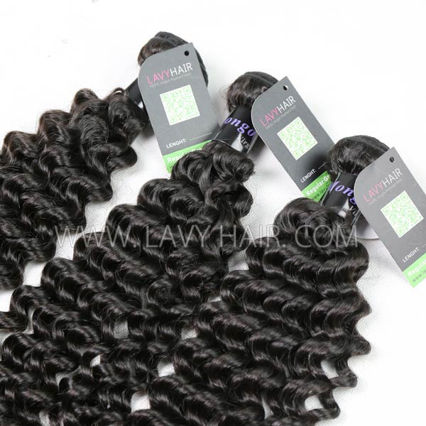 Regular Grade mix 4 bundles with lace closure Mongolian Deep Curly Virgin Human hair extensions