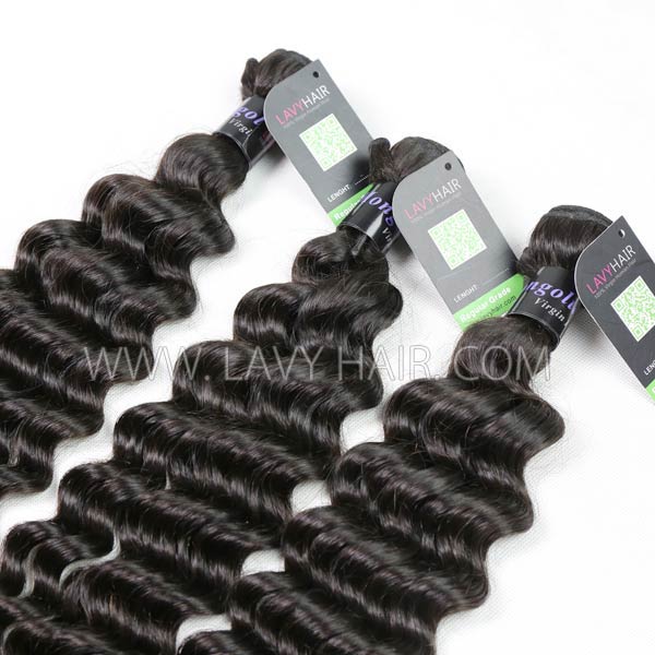 Regular Grade mix 3 bundles with lace closure Mongolian Deep wave Virgin Human hair extensions