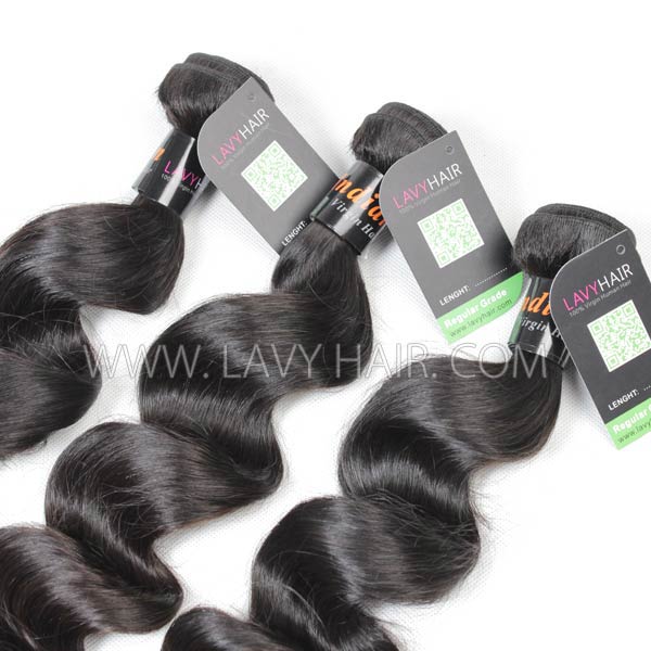 Regular Grade mix 3 bundles with lace closure Indian Loose Wave Virgin Human hair extensions