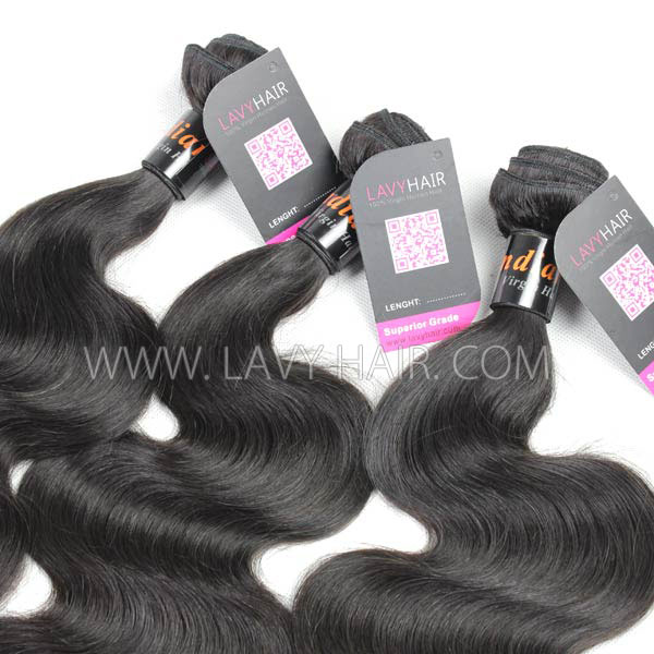 Superior Grade mix 4 bundles with lace closure Indian Body wave Virgin Human hair extensions