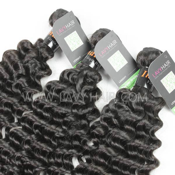 Regular Grade mix 4 bundles with lace closure Indian Deep Curly Virgin Human hair extensions