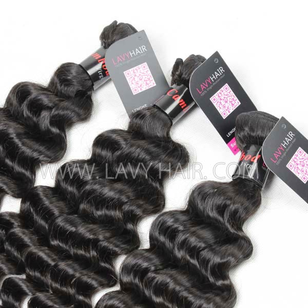Superior Grade mix 3 bundles with lace closure Cambodian deep wave Virgin Human hair extensions