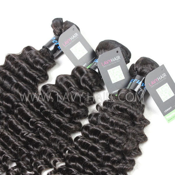 Regular Grade mix 4 bundles with lace closure Peruvian Deep Curly Virgin Human hair extensions