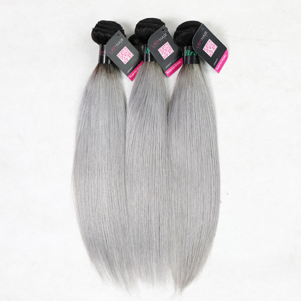 Superior Grade mix 3 or 4 bundles Brazilian Straight Ombre Silver Gray Human hair extensions
