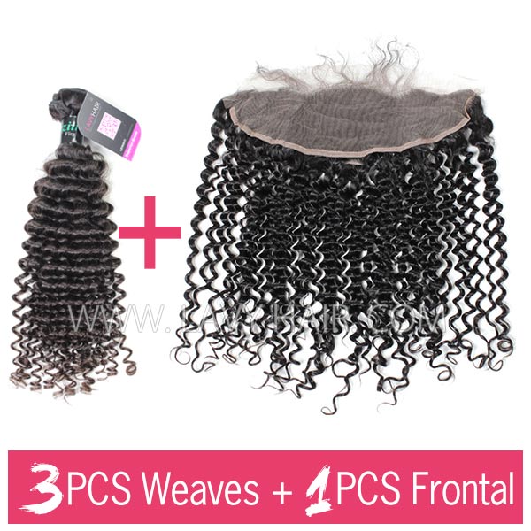 Superior Grade 3 bundles with 13*4 13*6 lace frontal Deal HD Lace and Transparent Lace Deep Curly Virgin Human Hair Brazilian Peruvian Malaysian