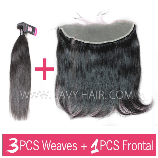 Superior Grade mix 3 bundles with 13*4 lace frontal closure Indian Straight Virgin Human hair extensions