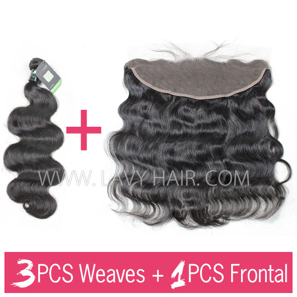 Regular Grade mix 3 bundles with 13*4 lace frontal closure Brazilian Body wave Virgin Human hair extensions