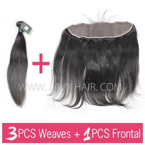 Regular Grade mix 3 bundles with 13*4 lace frontal closure Brazilian Straight Virgin Human hair extensions