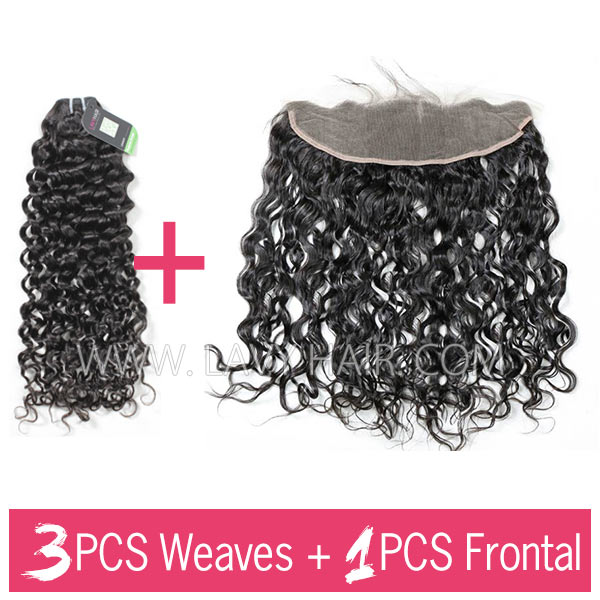 Regular Grade mix 3 bundles with 13*4 lace frontal closure Malaysian Natural Wave Virgin Human hair extensions
