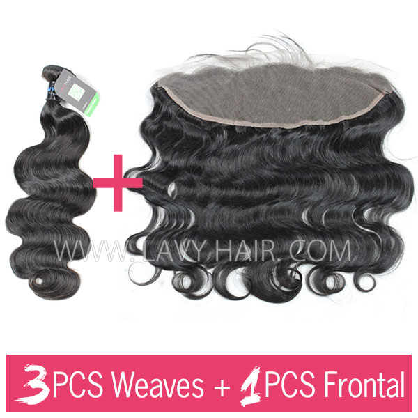 Regular Grade mix 3 bundles with 13*4 lace frontal closure Peruvian Body wave Virgin Human hair extensions