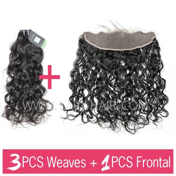 Regular Grade mix 3 bundles with 13*4 lace frontal closure Peruvian Natural Wave Virgin Human hair extensions