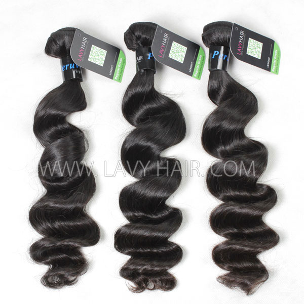 Regular Grade mix 3 bundles with 13*4 lace frontal closure Peruvian Loose wave Virgin Human hair extensions