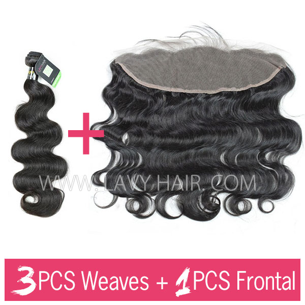 Regular Grade mix 3 bundles with 13*4 lace frontal closure European Body wave Virgin Human hair extensions