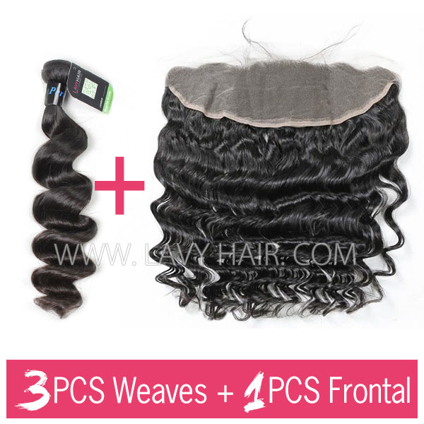 Regular Grade mix 3 bundles with 13*4 lace frontal closure Peruvian Loose wave Virgin Human hair extensions