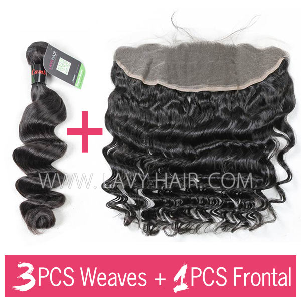 Regular Grade mix 3 bundles with 13*4 lace frontal closure Cambodian Loose wave Virgin Human hair extensions