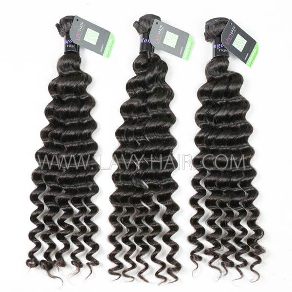 Regular Grade mix 3 bundles with 13*4 lace frontal closure Mongolian Deep Wave Virgin Human hair extensions
