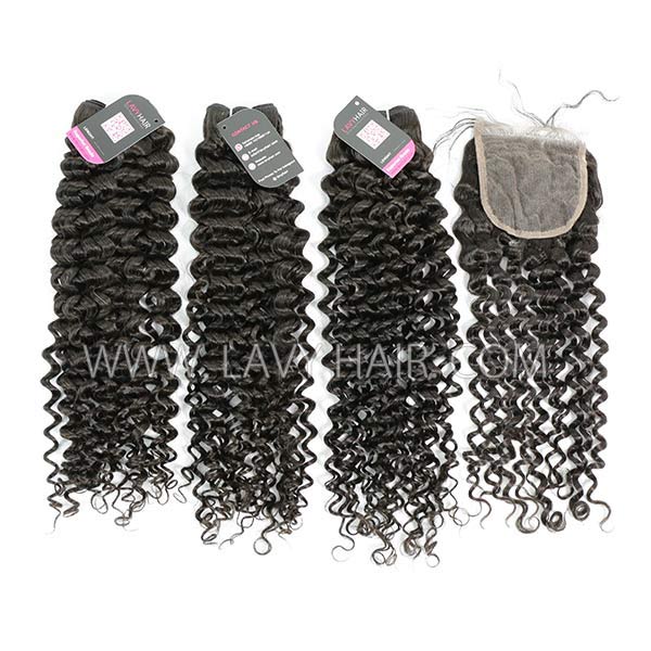 Superior Grade mix 3 bundles with lace closure European Italian Curly Virgin Human hair extensions