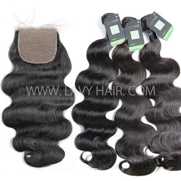 Regular Grade mix 3 bundles with silk base closure 4*4" Burmese Body wave Virgin Human hair extensions