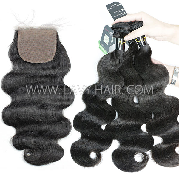 Regular Grade mix 3 bundles with silk base closure 4*4" European Body Wave Virgin Human hair extensions