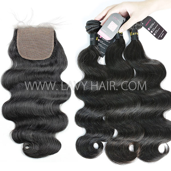 Superior Grade mix 3 bundles with silk base closure 4*4" European Body wave Virgin Human hair extensions