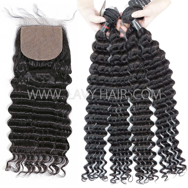Regular Grade mix 3 bundles with silk base closure 4*4" Cambodian Deep wave Virgin Human hair extensions