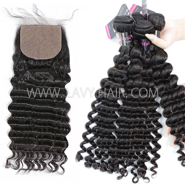 Superior Grade mix 3 bundles with silk base closure 4*4" Malaysian deep wave Virgin Human hair extensions