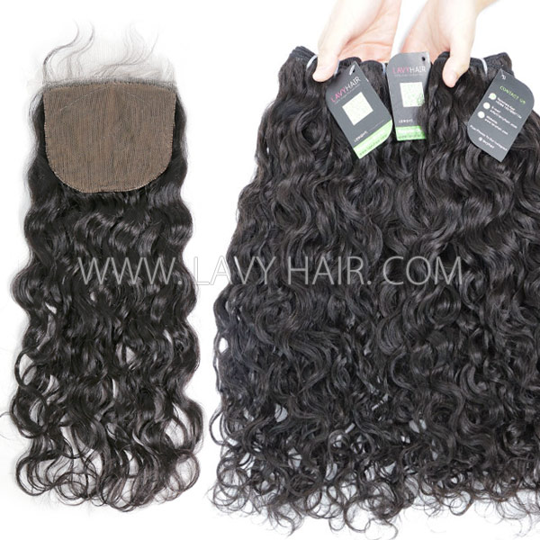 Regular Grade mix 3 bundles with silk base closure 4*4" Mongolian Natural Wave Virgin Human hair extensions