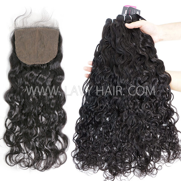 Superior Grade mix 3 bundles with silk base closure 4*4" Indian Natural Wave Virgin Human Hair Extensions